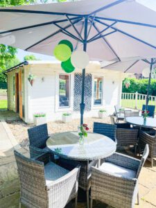 The Tea Room exterior with balloons