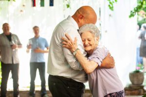 Stock image of an older couple dancing.